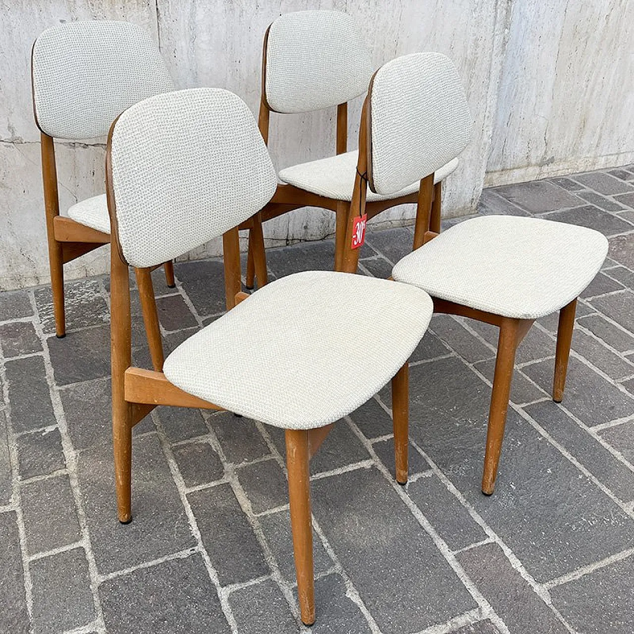 Upholstered Teak Chairs, Italy, 1960s, Set of 4 1