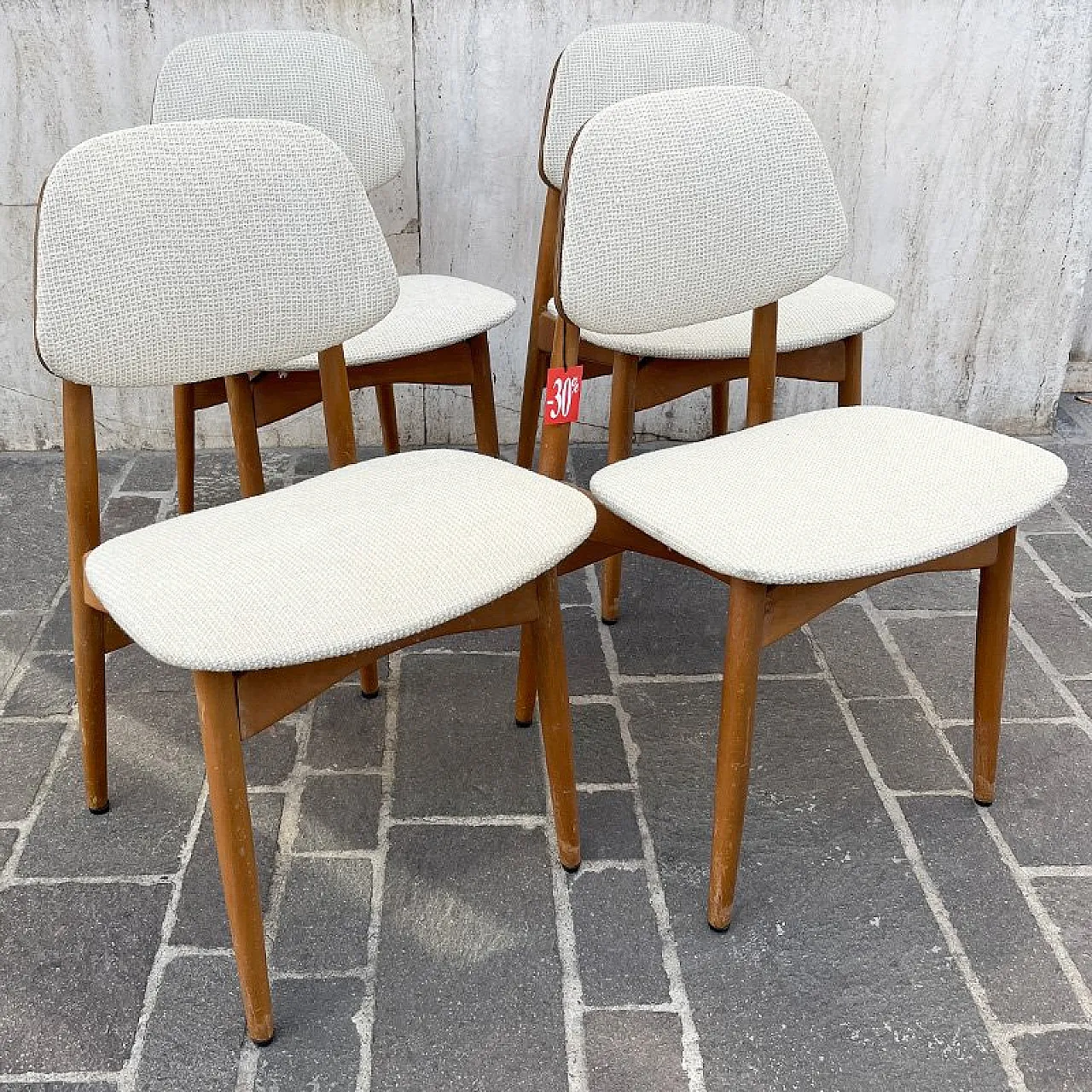 Sedie imbottite in teak, Italia, anni '60, set di 4 2