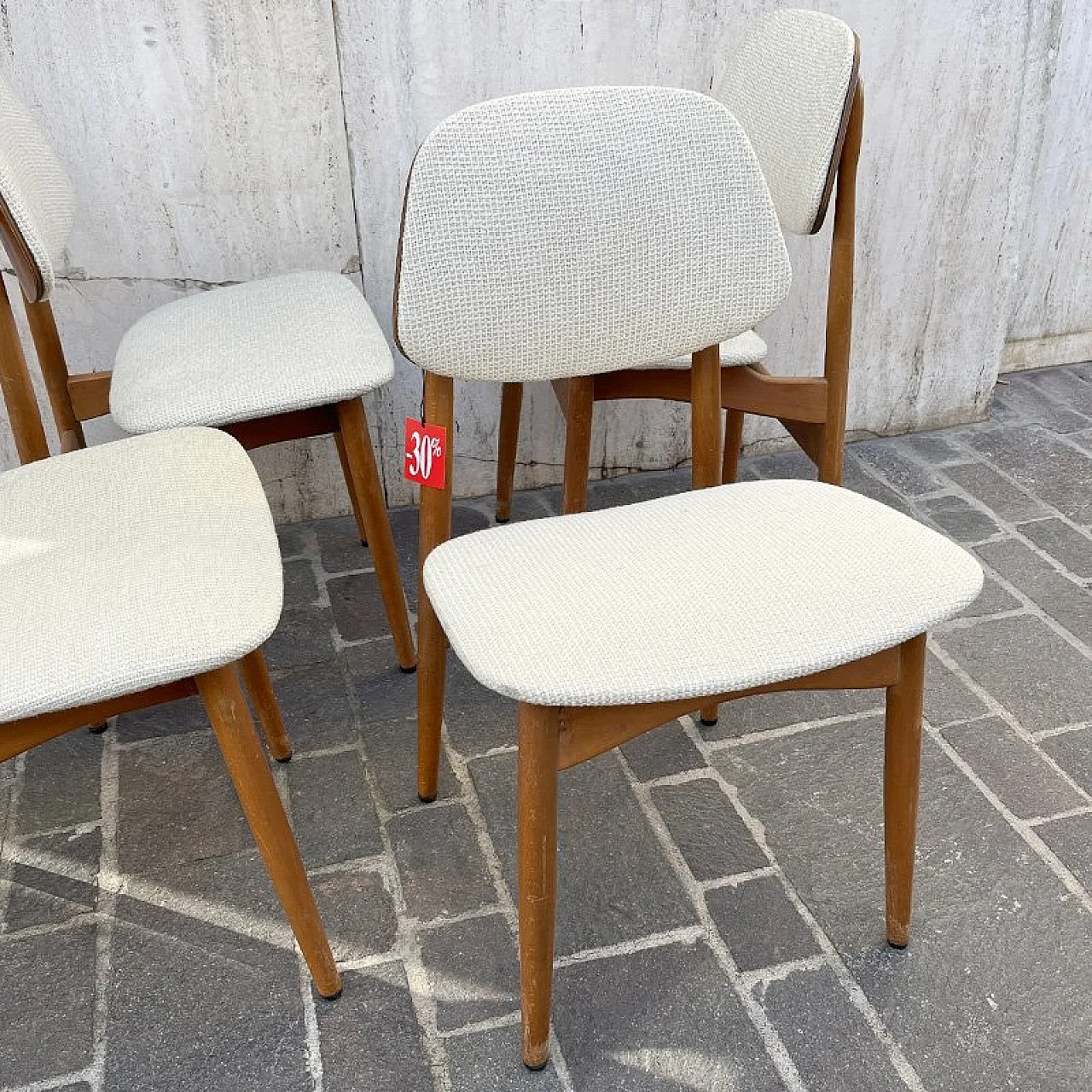 Upholstered Teak Chairs, Italy, 1960s, Set of 4 5