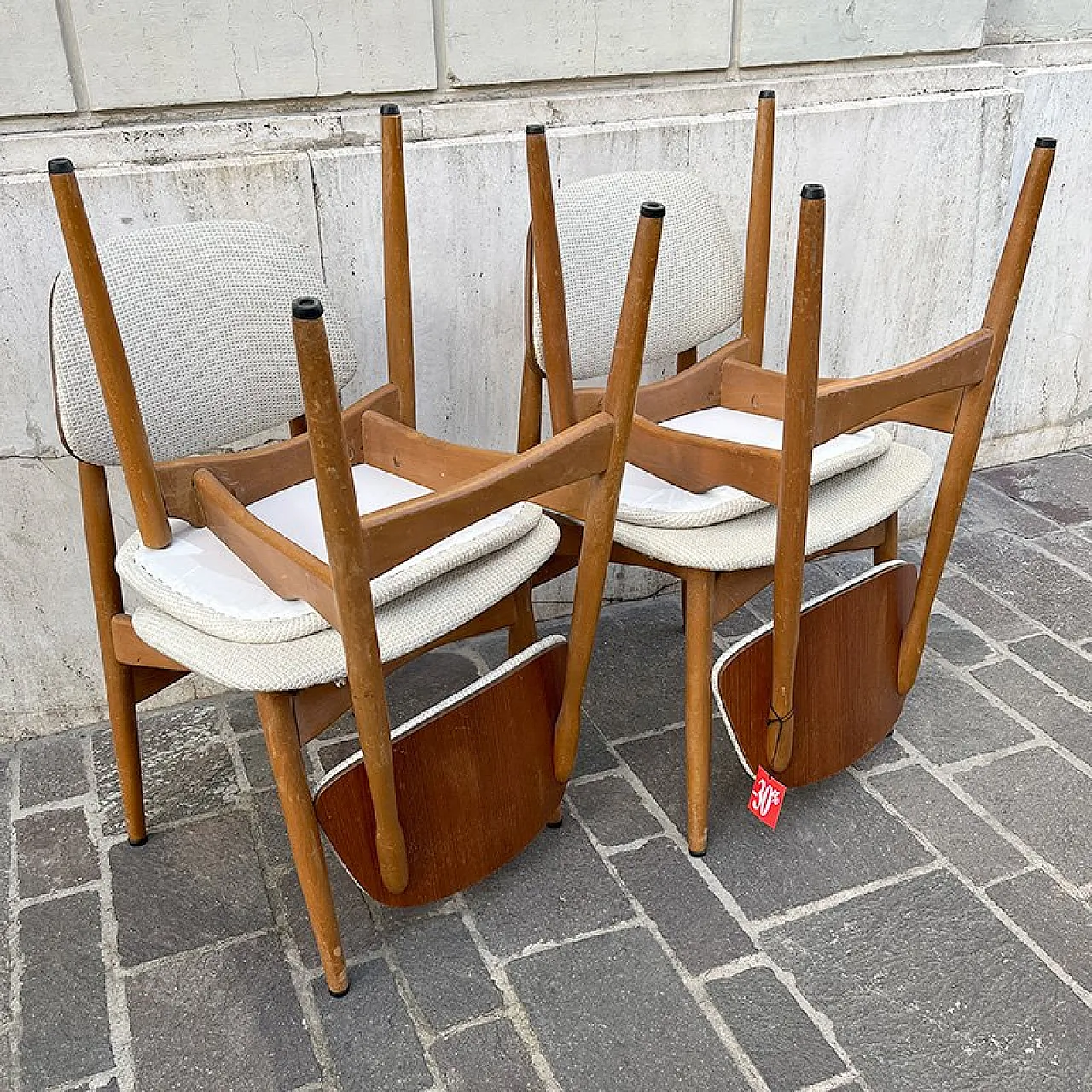 Upholstered Teak Chairs, Italy, 1960s, Set of 4 11