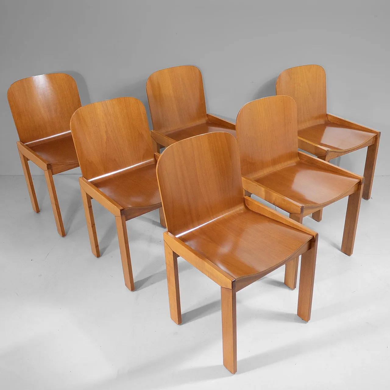 6 Dining chairs in walnut & cherry by Tobia Scarpa for Molteni, 1970s 22