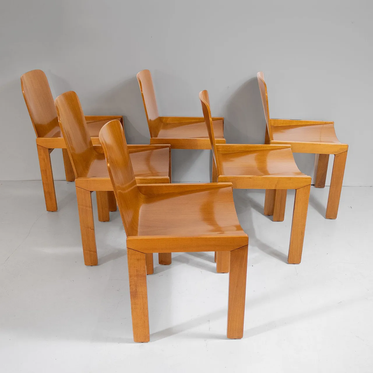 6 Dining chairs in walnut & cherry by Tobia Scarpa for Molteni, 1970s 24