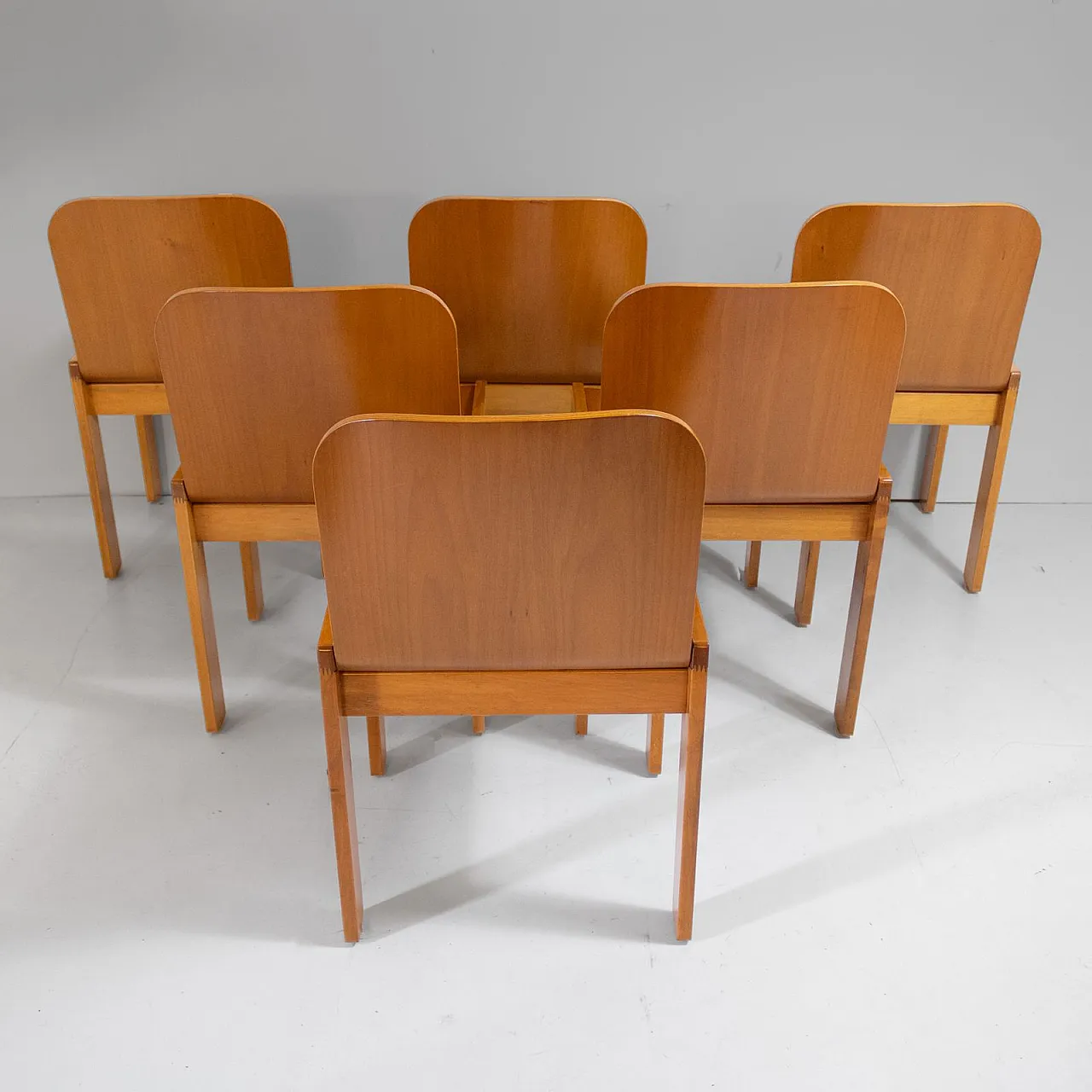 6 Dining chairs in walnut & cherry by Tobia Scarpa for Molteni, 1970s 25