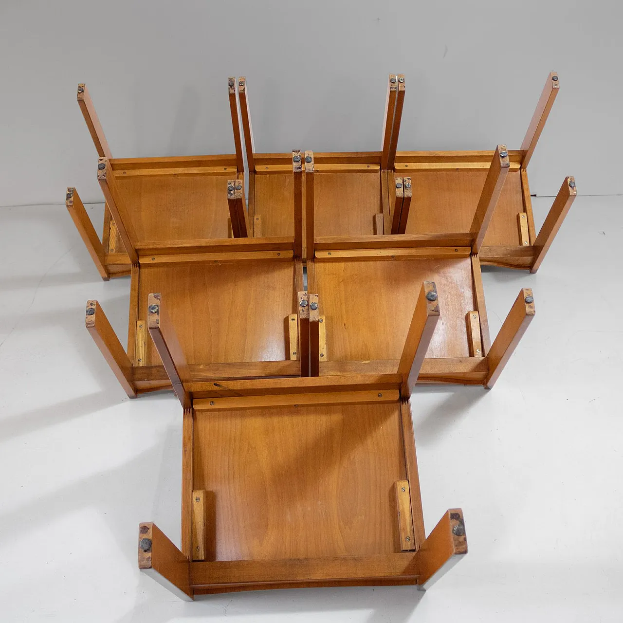 6 Dining chairs in walnut & cherry by Tobia Scarpa for Molteni, 1970s 26