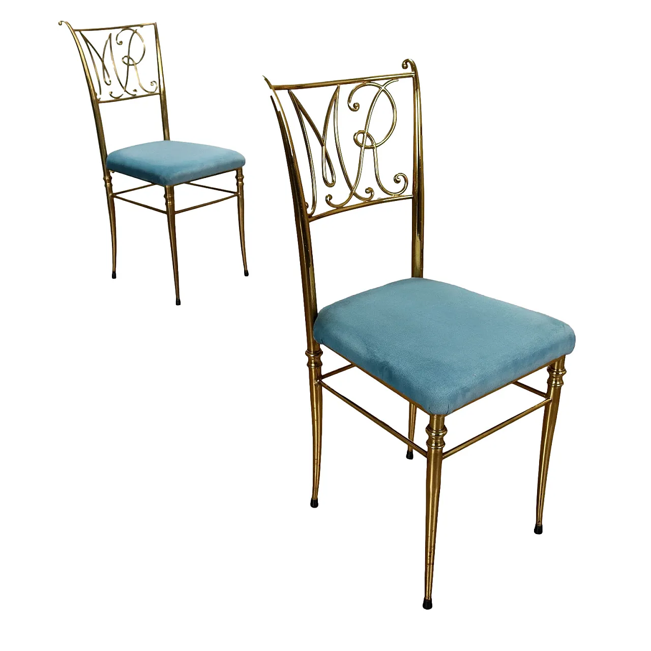 Pair of Chiavari style Mr. chairs in brass foam, 1950s 1