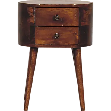 Bedside Table Rounded Solid Mango Wood Chestnut, 2000