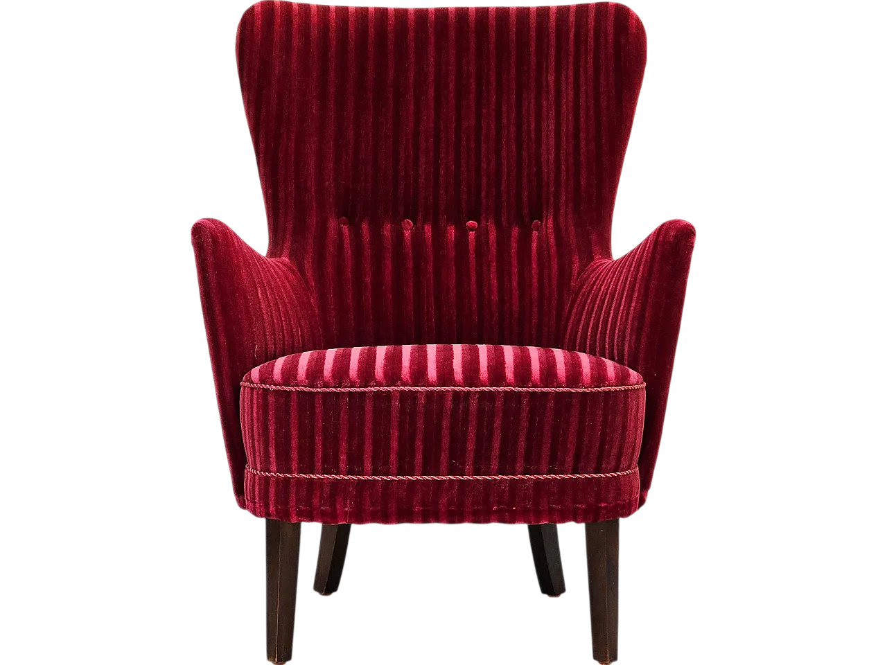 Danish armchair in cherry-red velour, 60s 19