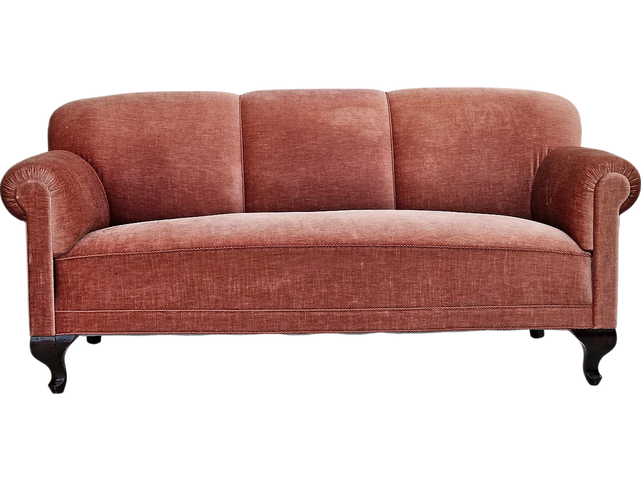 Danish 3-seater sofa, salmon-pink velour, ash wood, 1960s 19