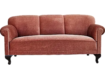 Danish 3-seater sofa, salmon-pink velour, ash wood, 1960s