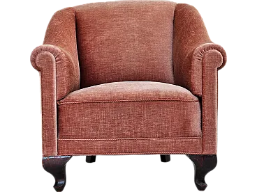 Danish lounge chair, salmon pink velour, ash wood, 1960s