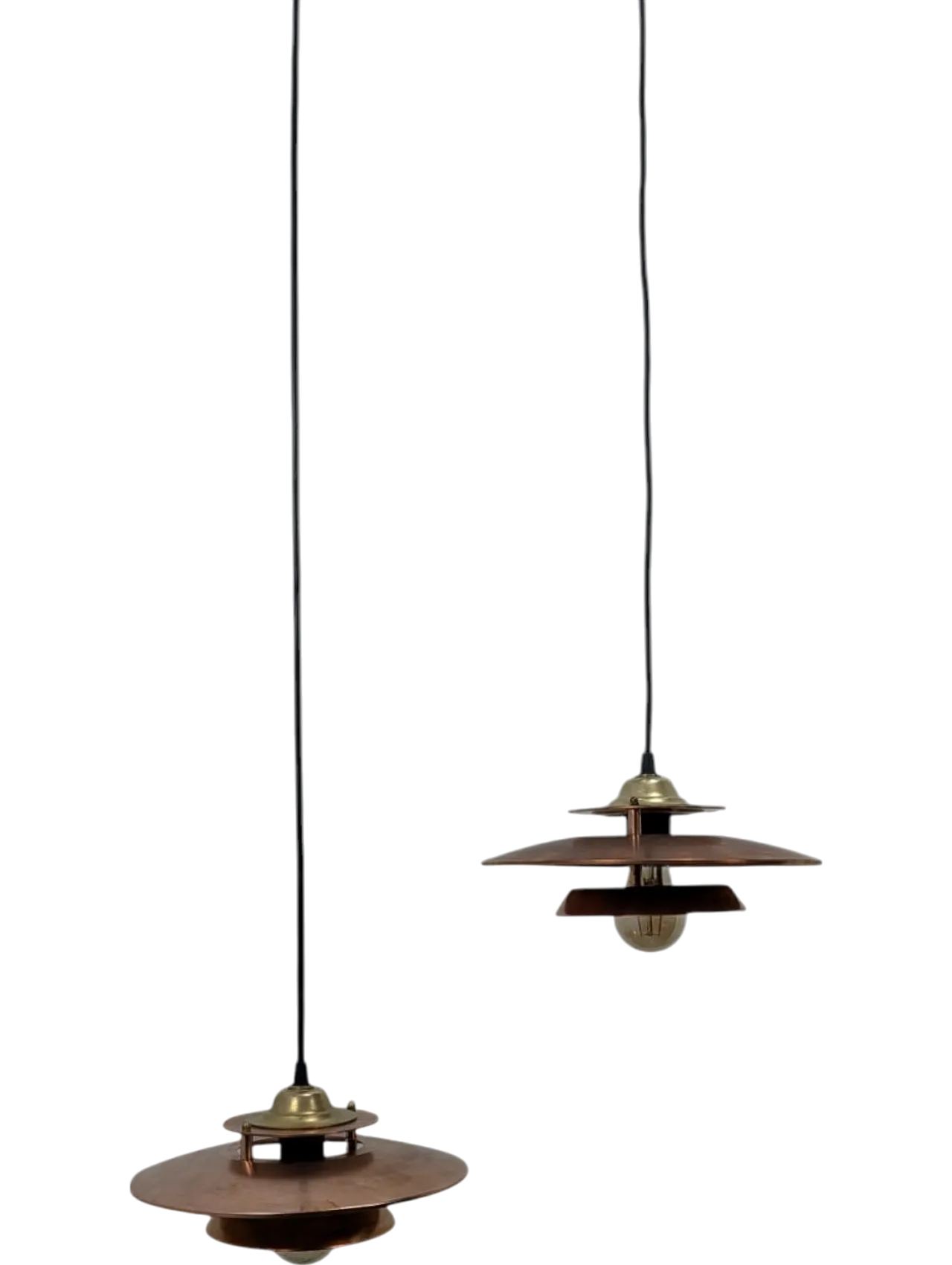 Pair of suspension lamps in copper 70s 20