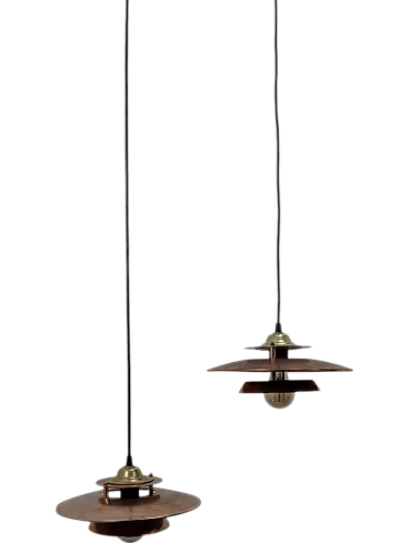 Pair of suspension lamps in copper 70s