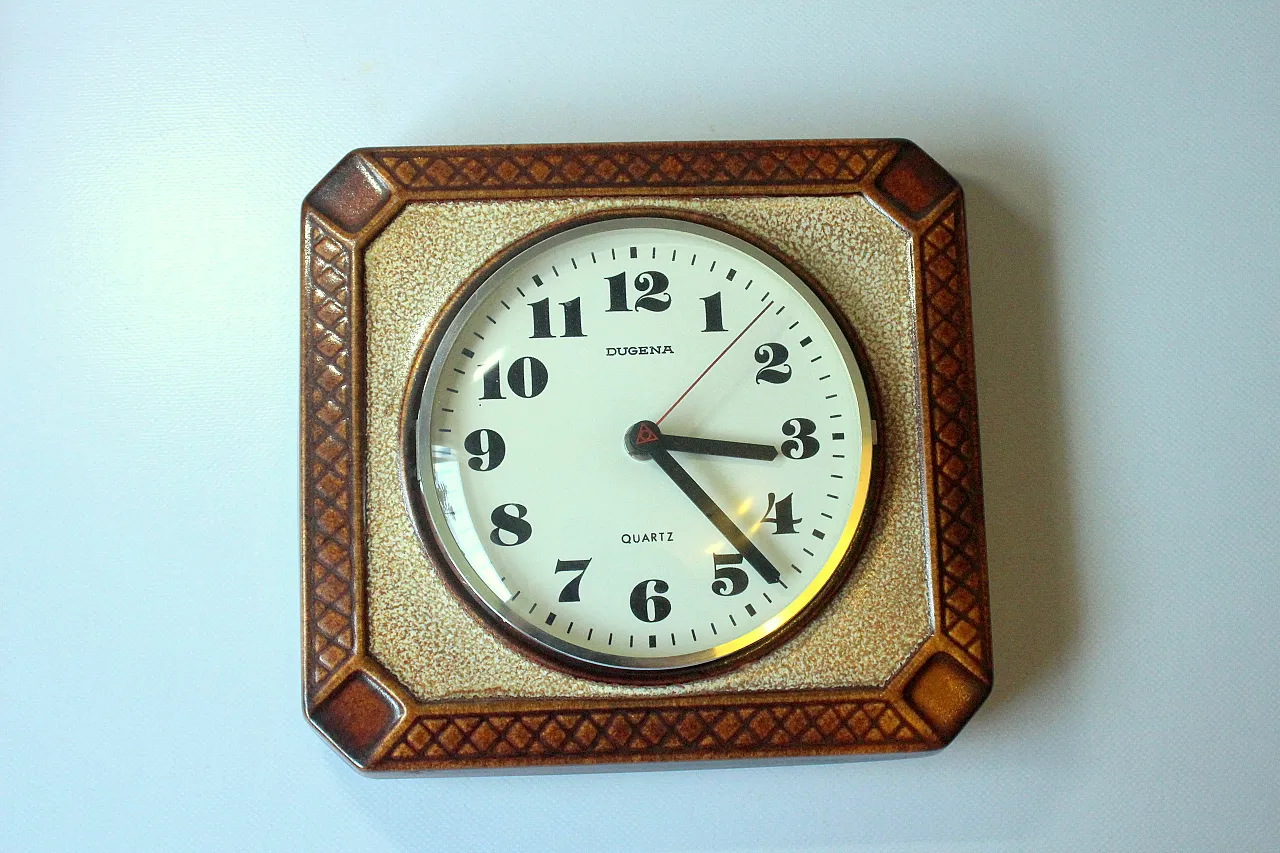 Ceramic clock by Dugena with Junghans-quartz-movement, 70s 2