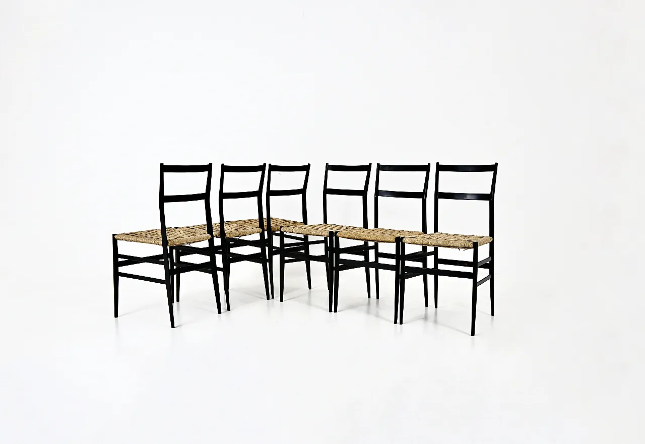 6 "Superleggera" Chairs by Gio Ponti for Cassina, 1950s 1