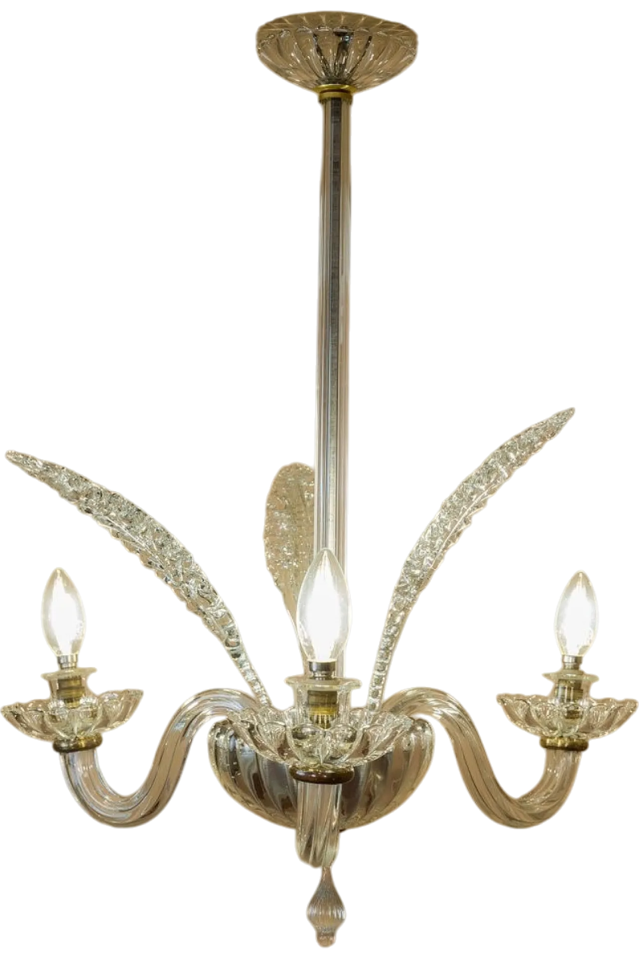 Three-Light chandelier in Murano blown glass, 1940s 11