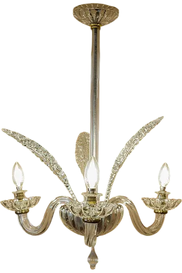 Three-Light chandelier in Murano blown glass, 1940s