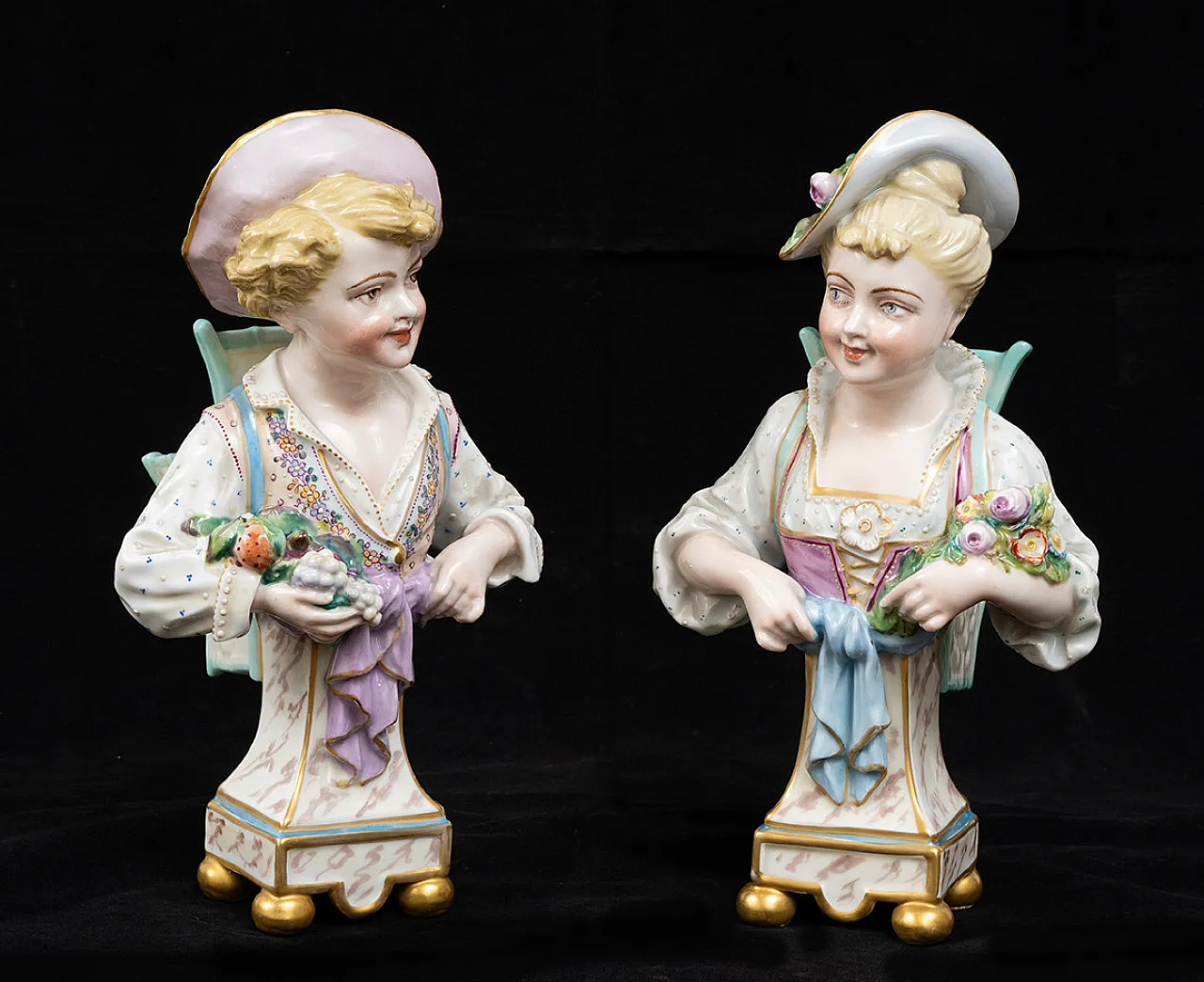 Pair of polychrome porcelain vase sculptures Germany, 20th century 1