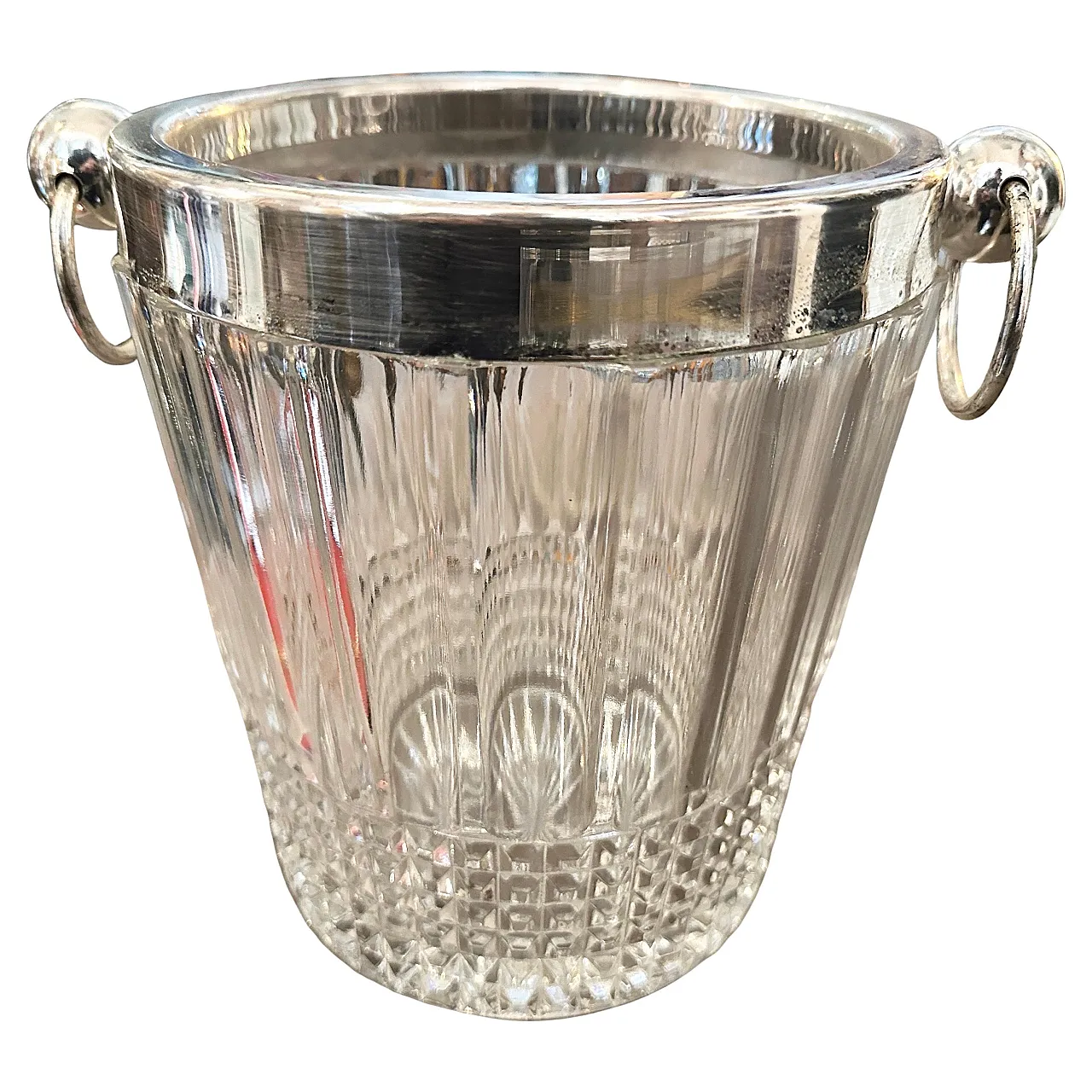 French wine cooler in silver and crystal, 1970s 1