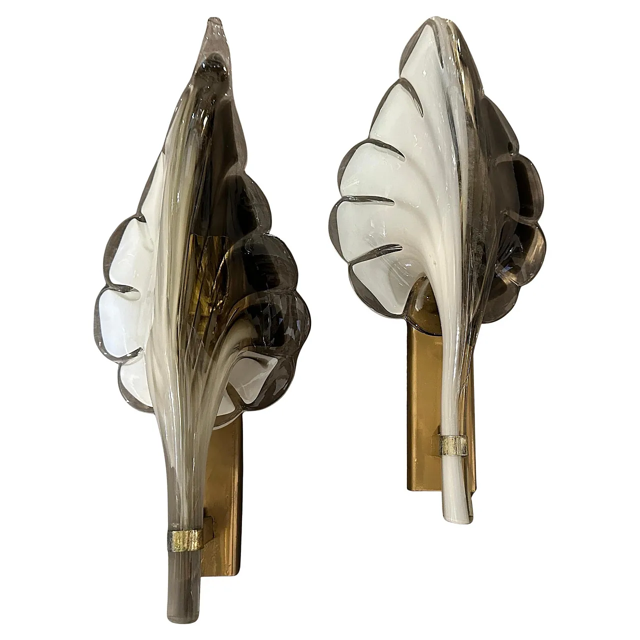 Pair of Murano glass leaf wall sconces by Franco Luce, 1970s 2