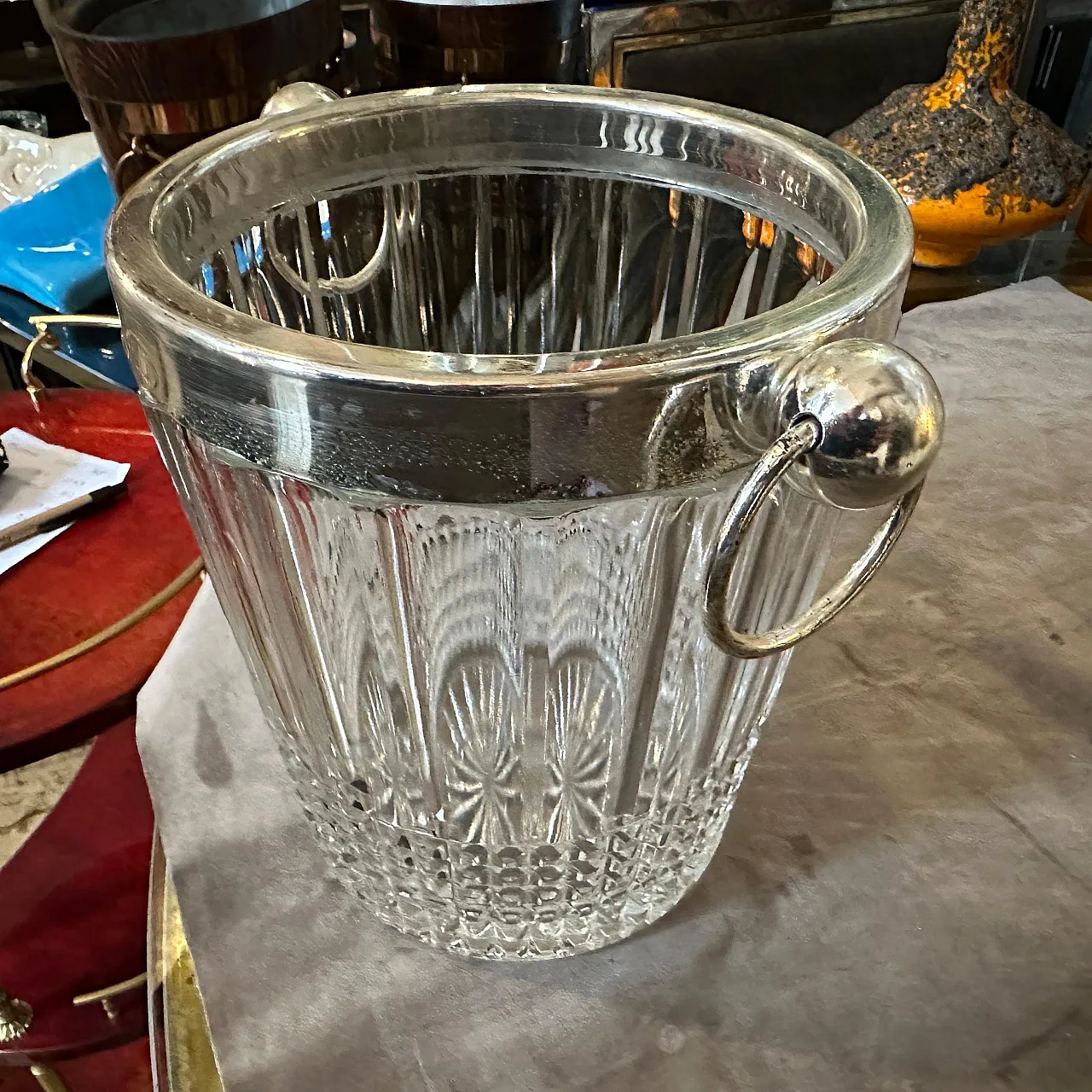 French wine cooler in silver and crystal, 1970s 2