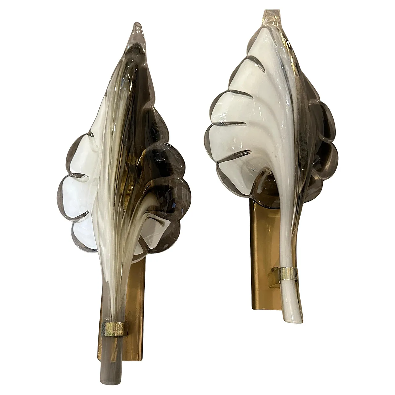 Pair of Murano glass leaf wall sconces by Franco Luce, 1970s 3