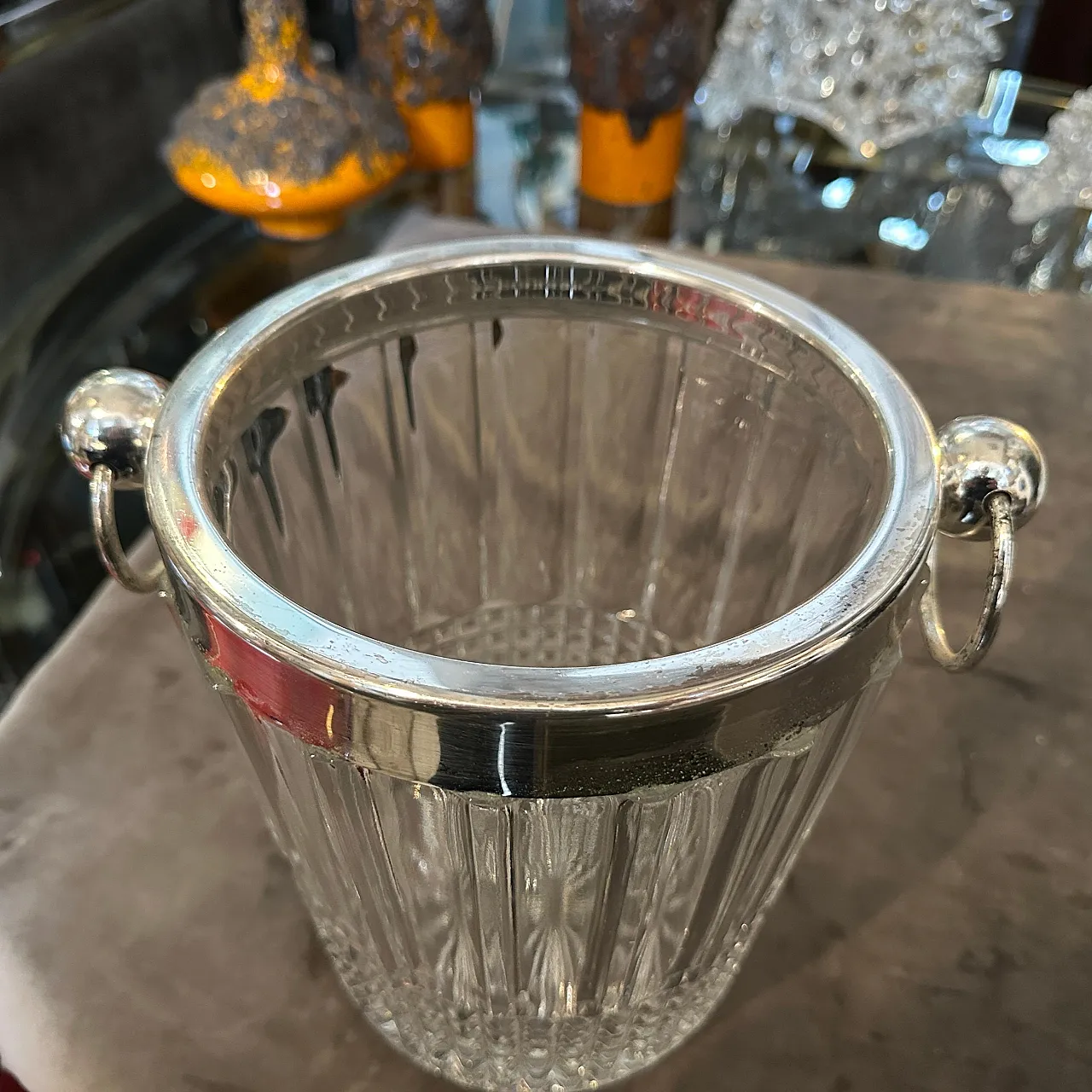 French wine cooler in silver and crystal, 1970s 3