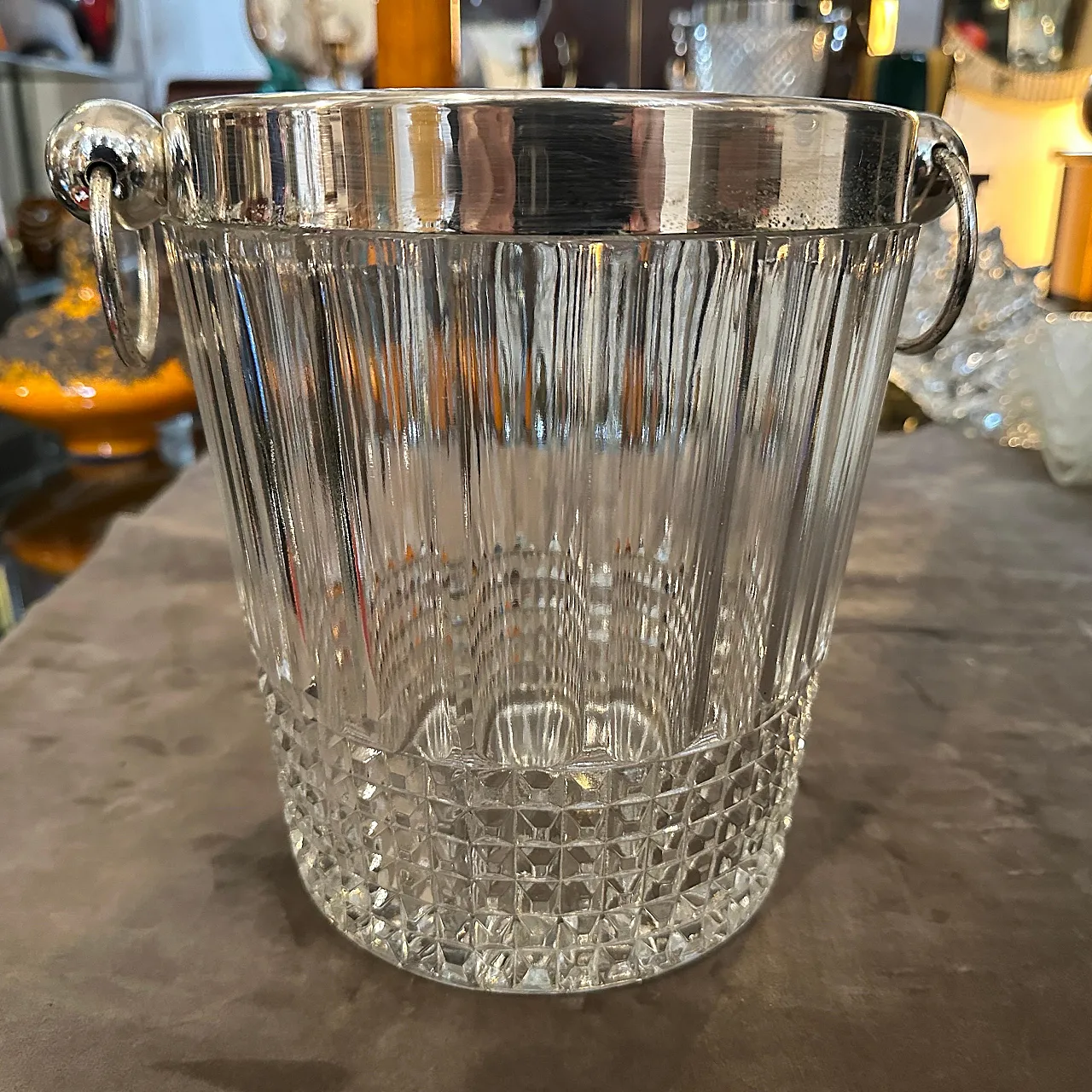 French wine cooler in silver and crystal, 1970s 6