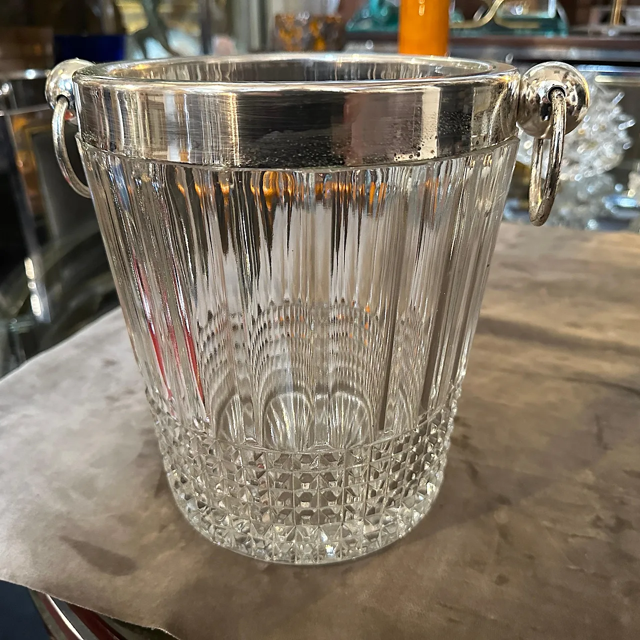 French wine cooler in silver and crystal, 1970s 8