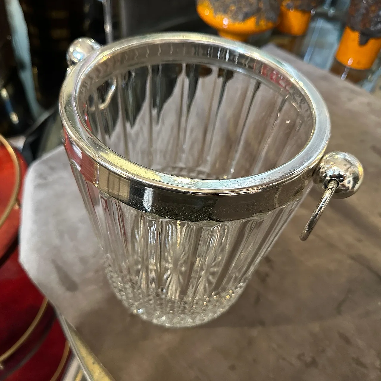 French wine cooler in silver and crystal, 1970s 9