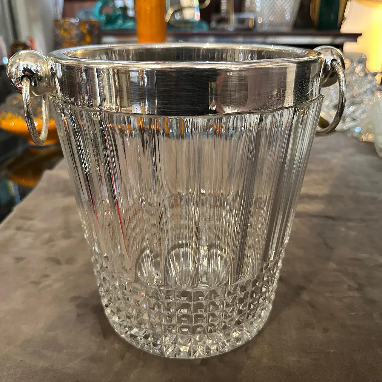 French wine cooler in silver and crystal, 1970s 11