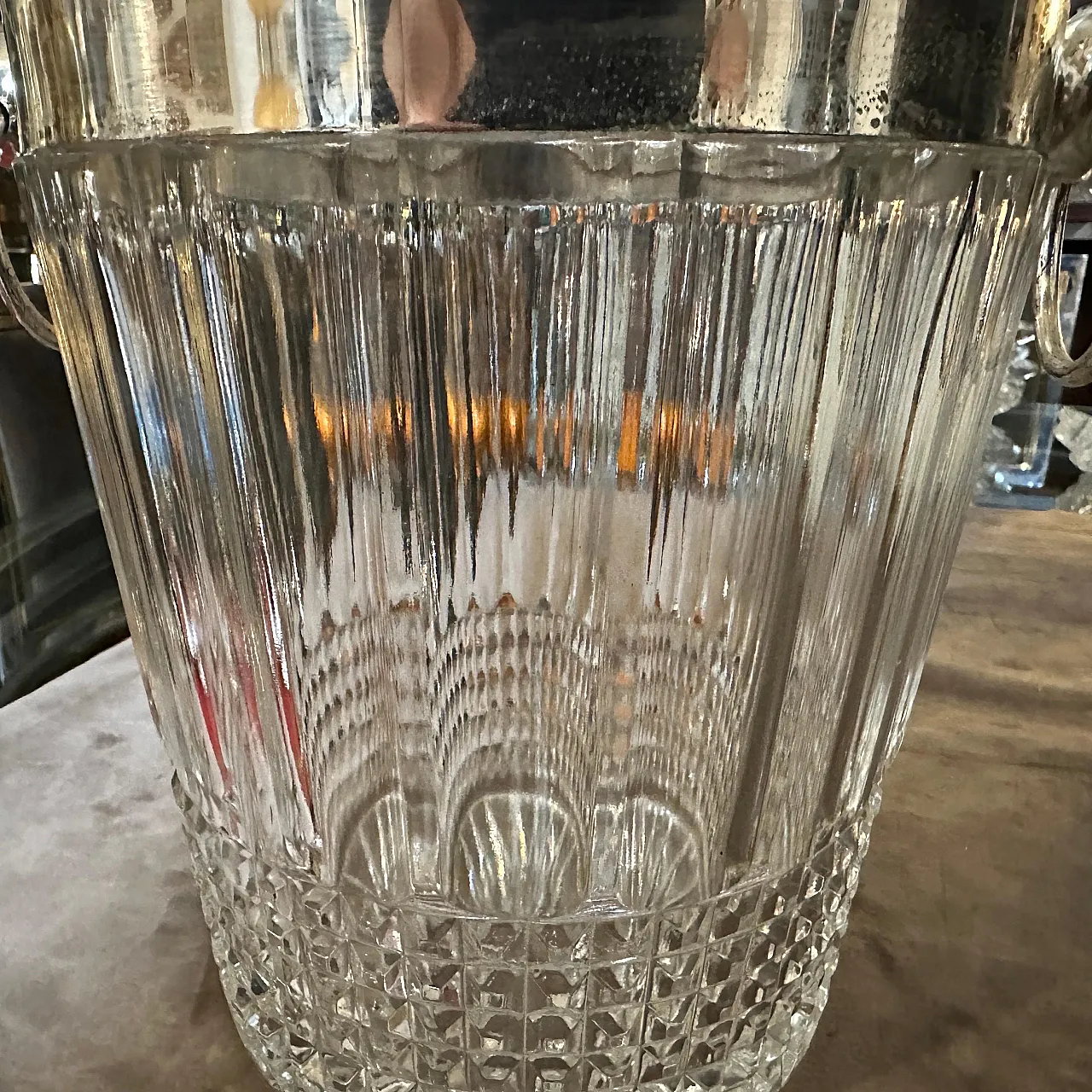 French wine cooler in silver and crystal, 1970s 12