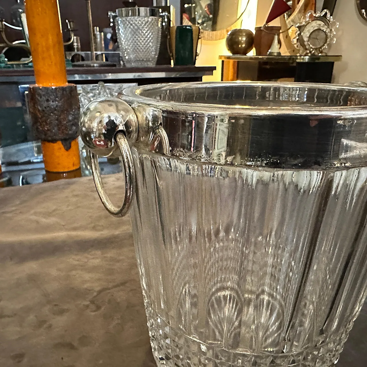 French wine cooler in silver and crystal, 1970s 13