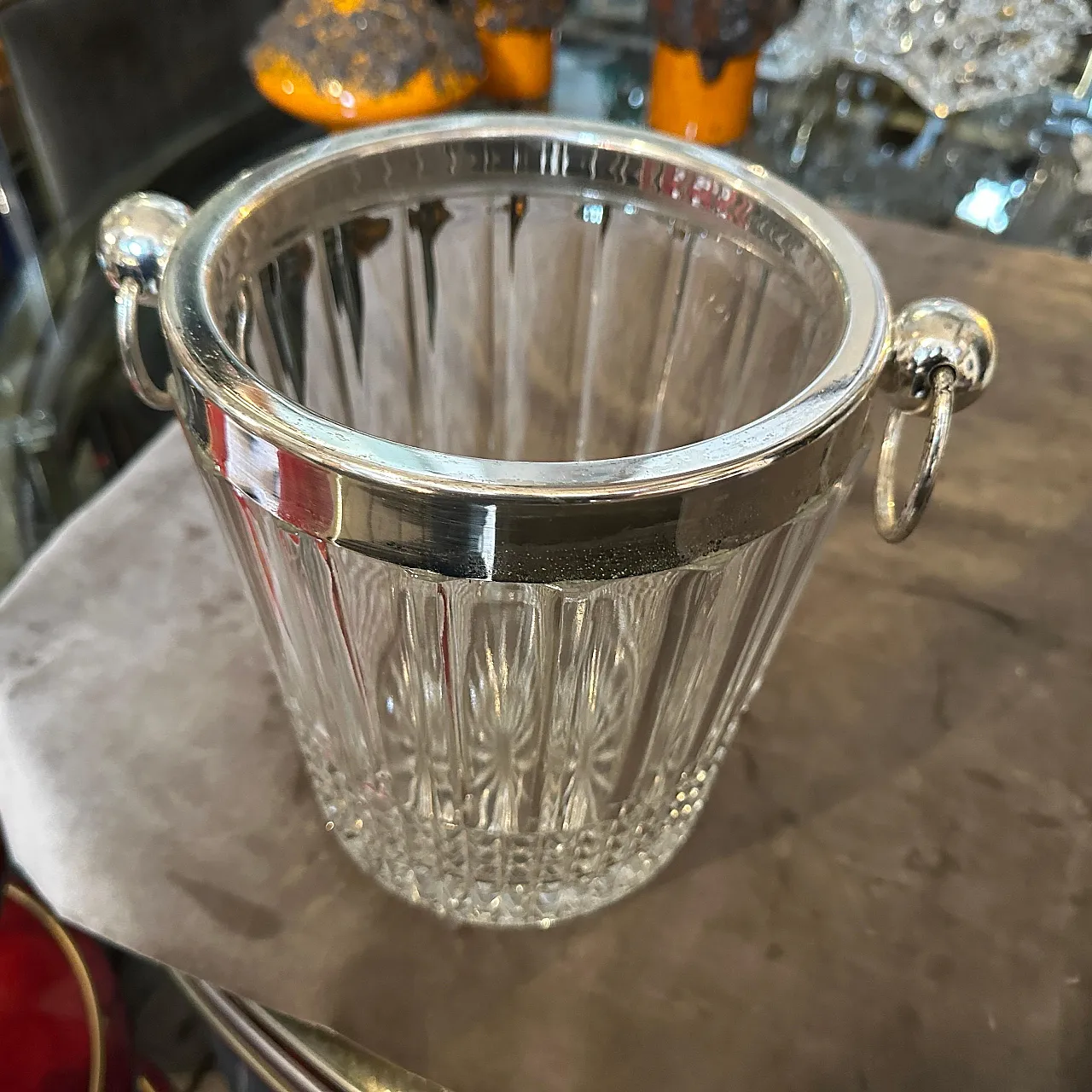 French wine cooler in silver and crystal, 1970s 14