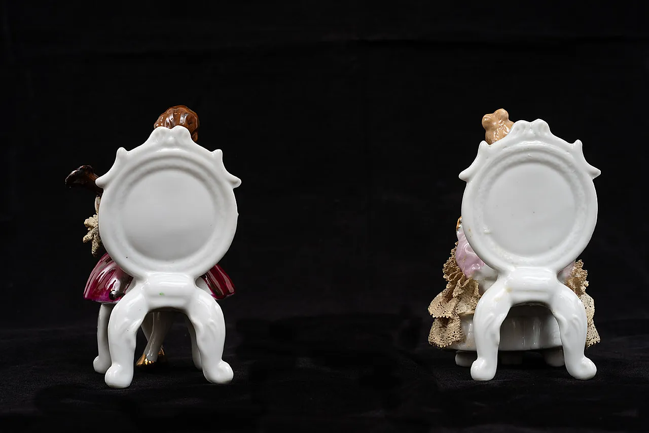 Pair of polychrome porcelain sculptures genre scene, 20th century 4