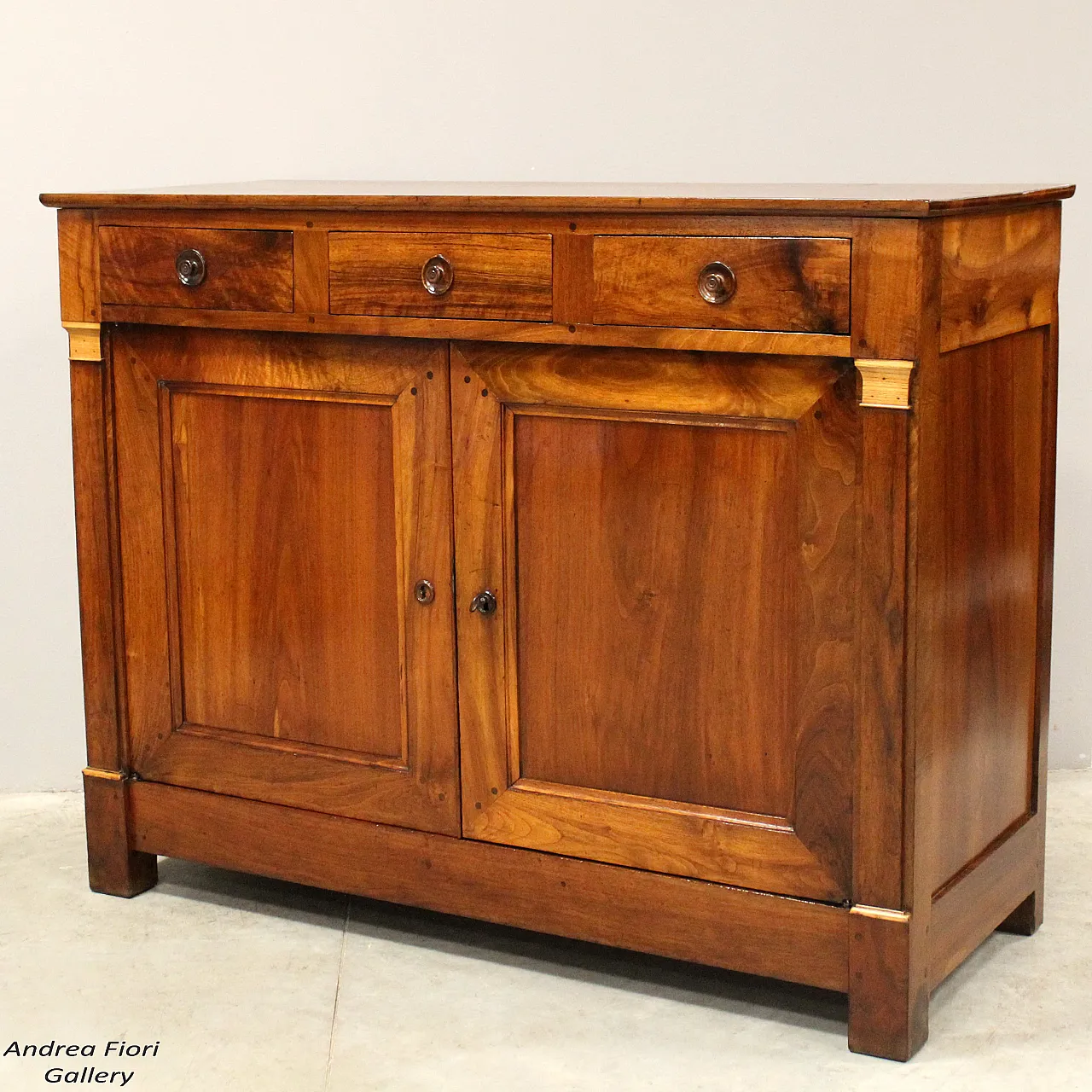 Empire credenza with 3 drawers in walnut, 19th centiry 1