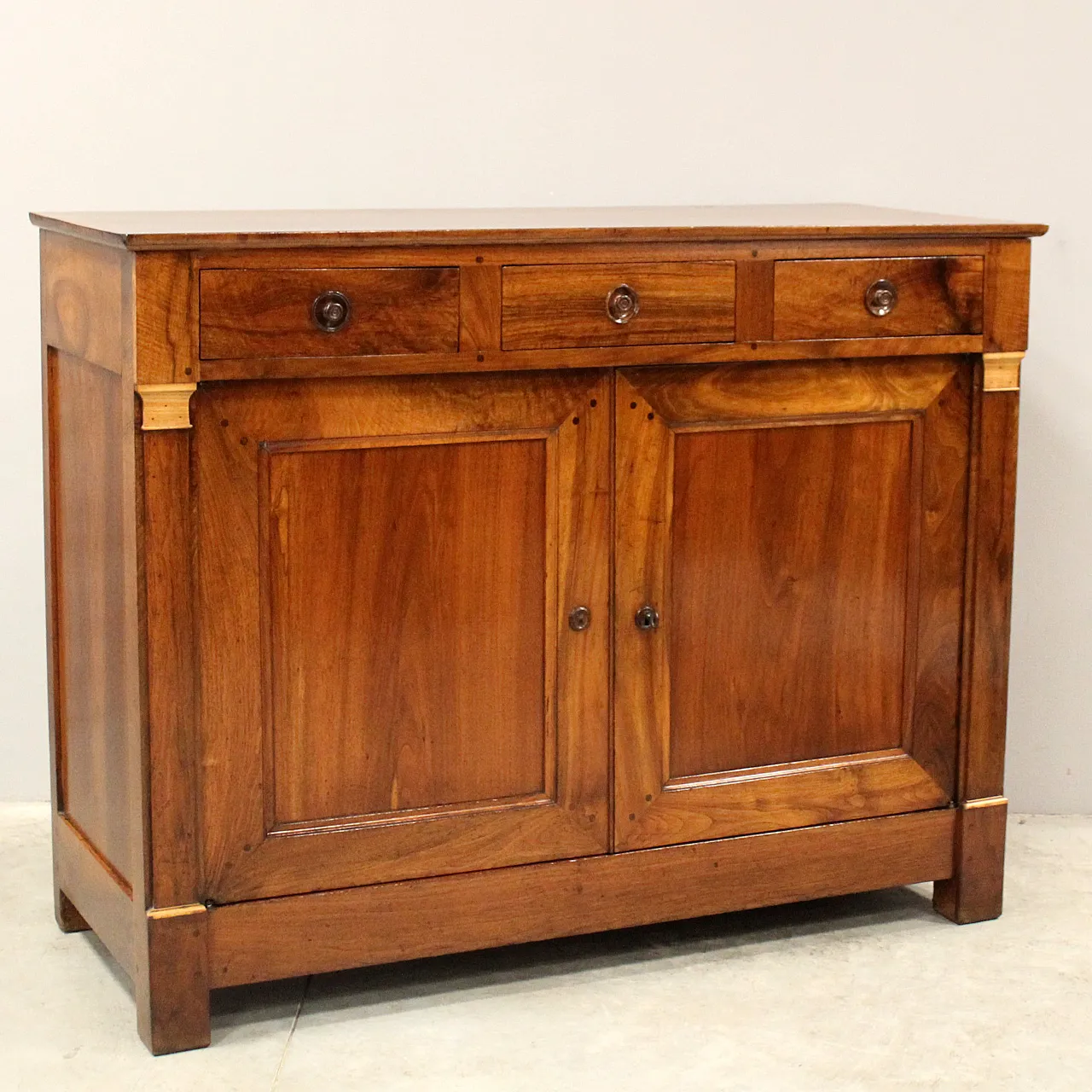 Empire credenza with 3 drawers in walnut, 19th centiry 2