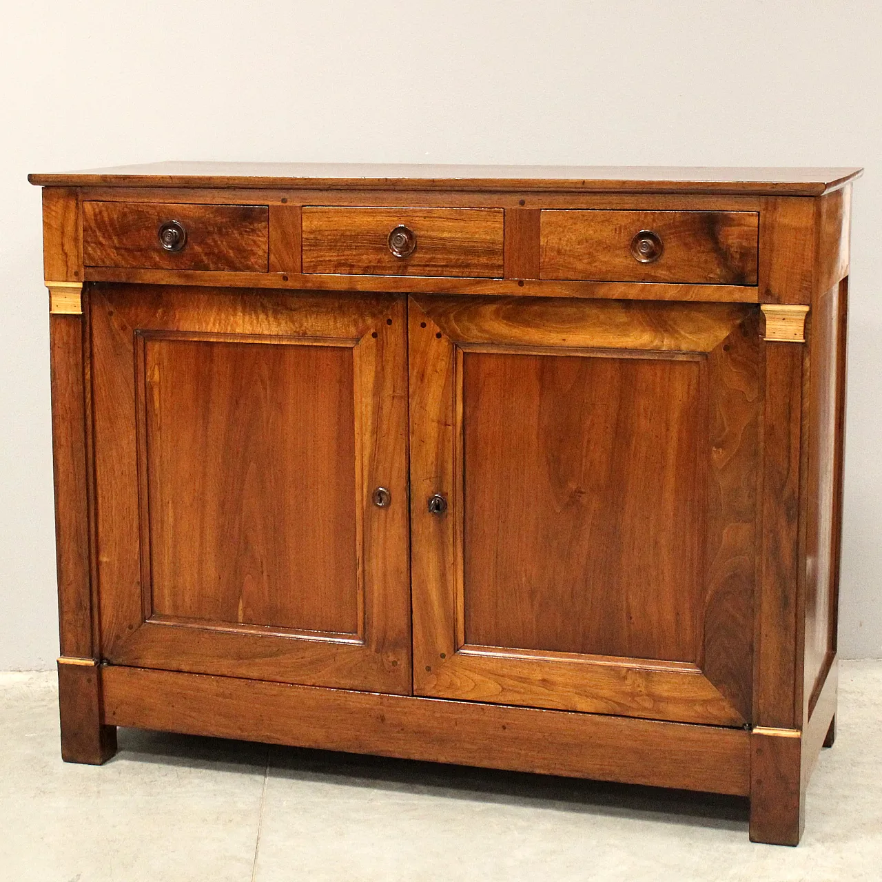 Empire credenza with 3 drawers in walnut, 19th centiry 3