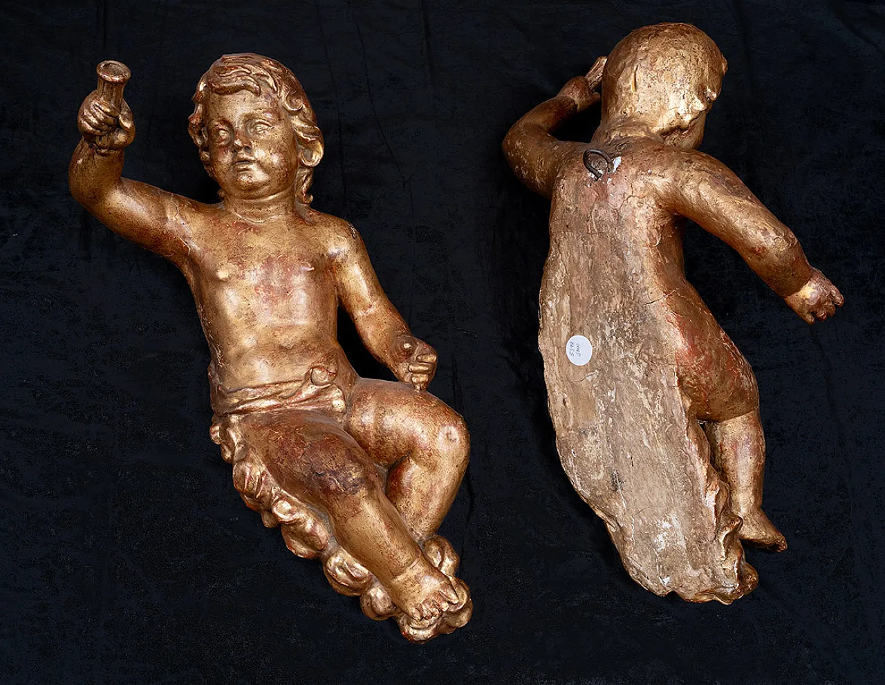 Pair of Florentine putti with in gilded sculptural wood, 17th century 4