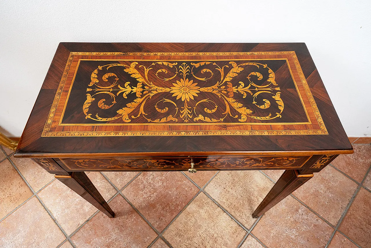 Lombard Louis XVI writing table in precious exotic woods, 18th century 2