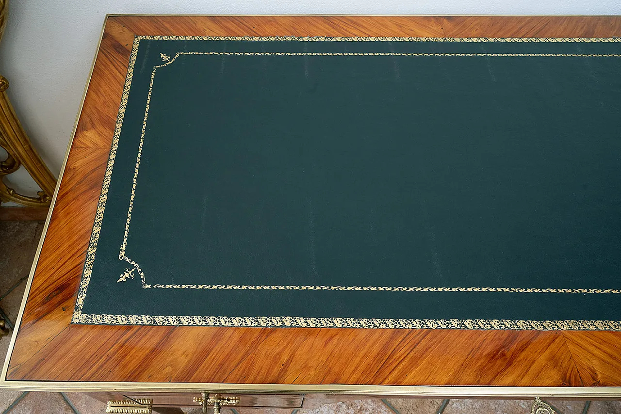 French desk in inlaid exotic woods with leather top, 19th century 2