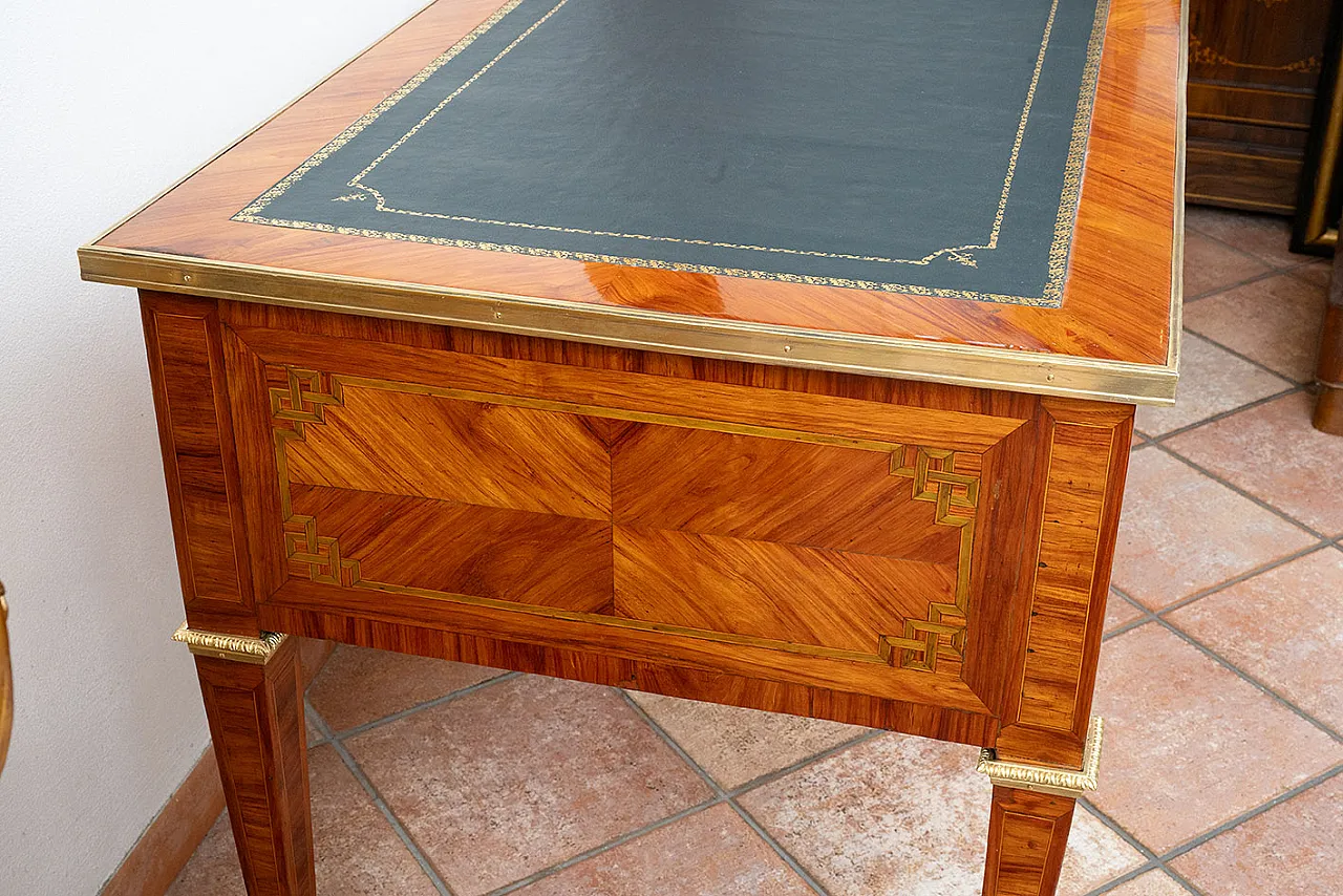 French desk in inlaid exotic woods with leather top, 19th century 3