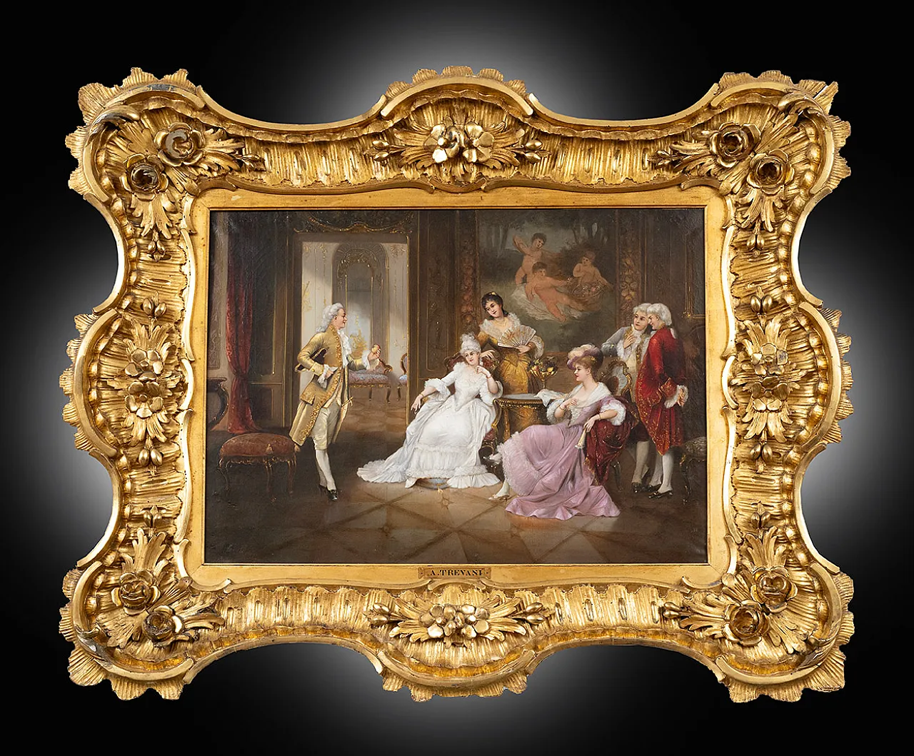 Genre scene, oil on canvas in French style gilded frame, 19th century 1