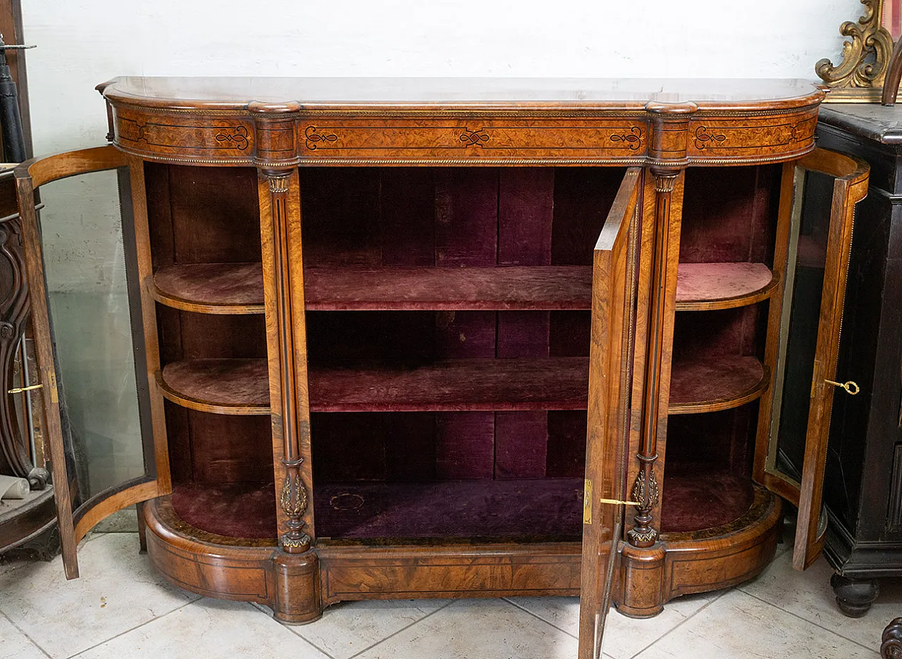 Victorian glass sideboard in walnut with inlays, 19th century 5