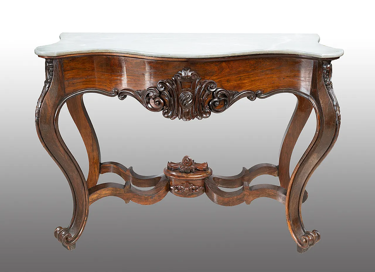 Neapolitan Louis Philippe console table in exotic wood, 19th century 1