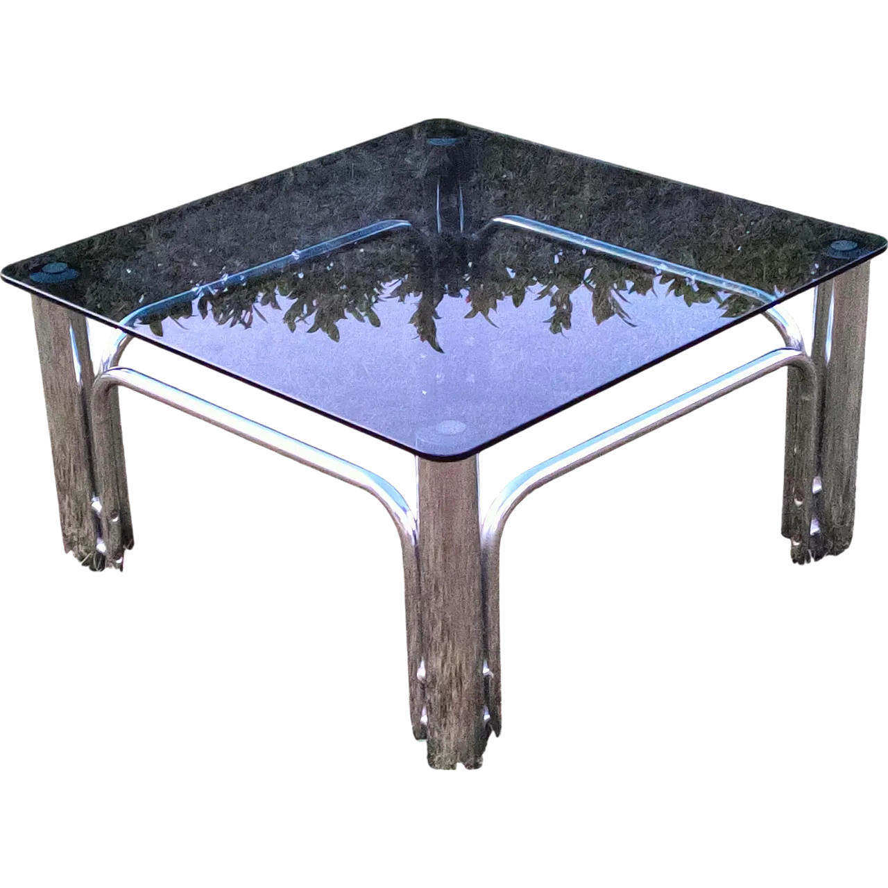 Living room table in smoked glass and steel, 70s 8