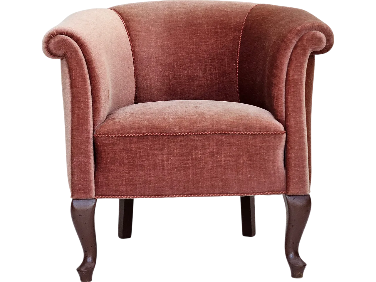 Danish lounge chair salmon pink velour, 1960s 20