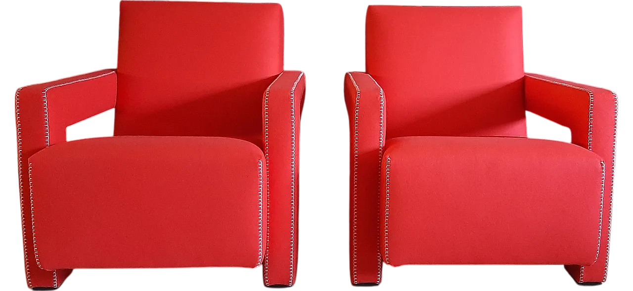 Pair of armchairs Utrecht by Cassina red wool, 2000 87