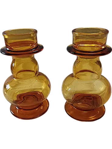 Pair of glass candle holder in glass, 50s