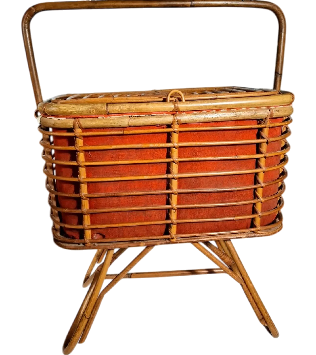 Bamboo and wicker mid-century basket, Italy, 1950s 8