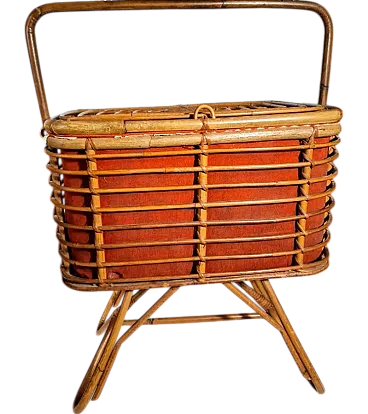 Cestino Mid-Century in bambù e rattan, Italia, anni '50